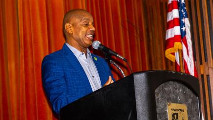Guest speaker at podium, speaking