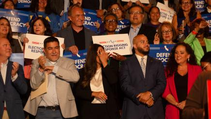 Asm. McKinnor, other legislators and supporters, some holding signs