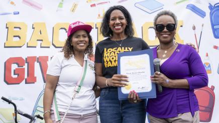 Asm. McKinnor and Councilwoman Faulk presenting Nicole Harper Rawlins with award